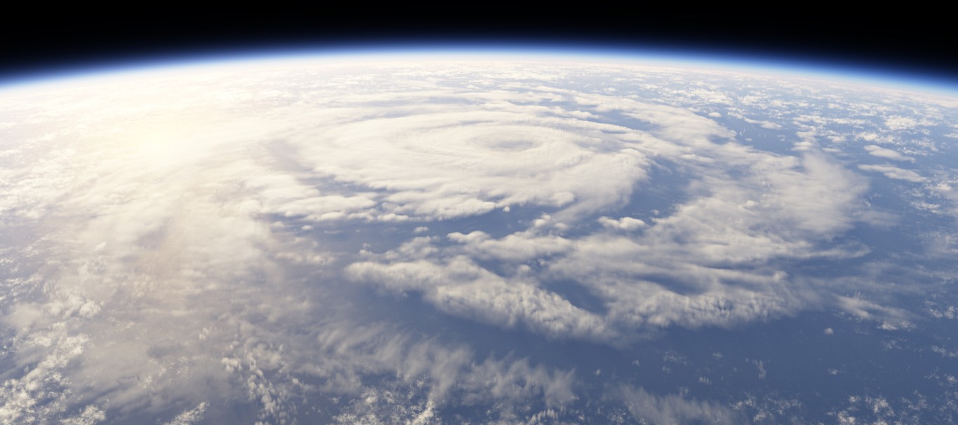 A hurricane on earth viewed from space. This is a rendered image.