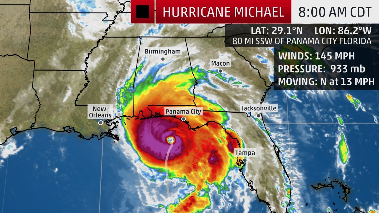 hurricane michael over weather map