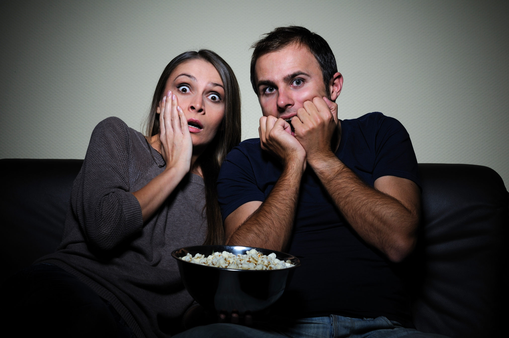 couple watching scary movie