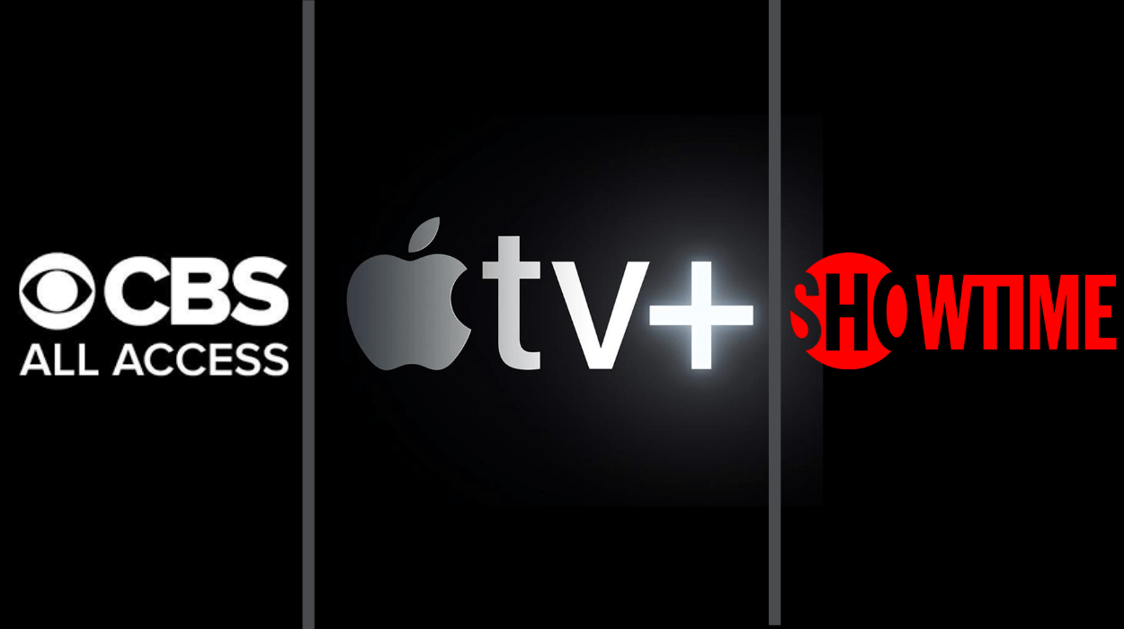 logos for cbs apple tv and showtime