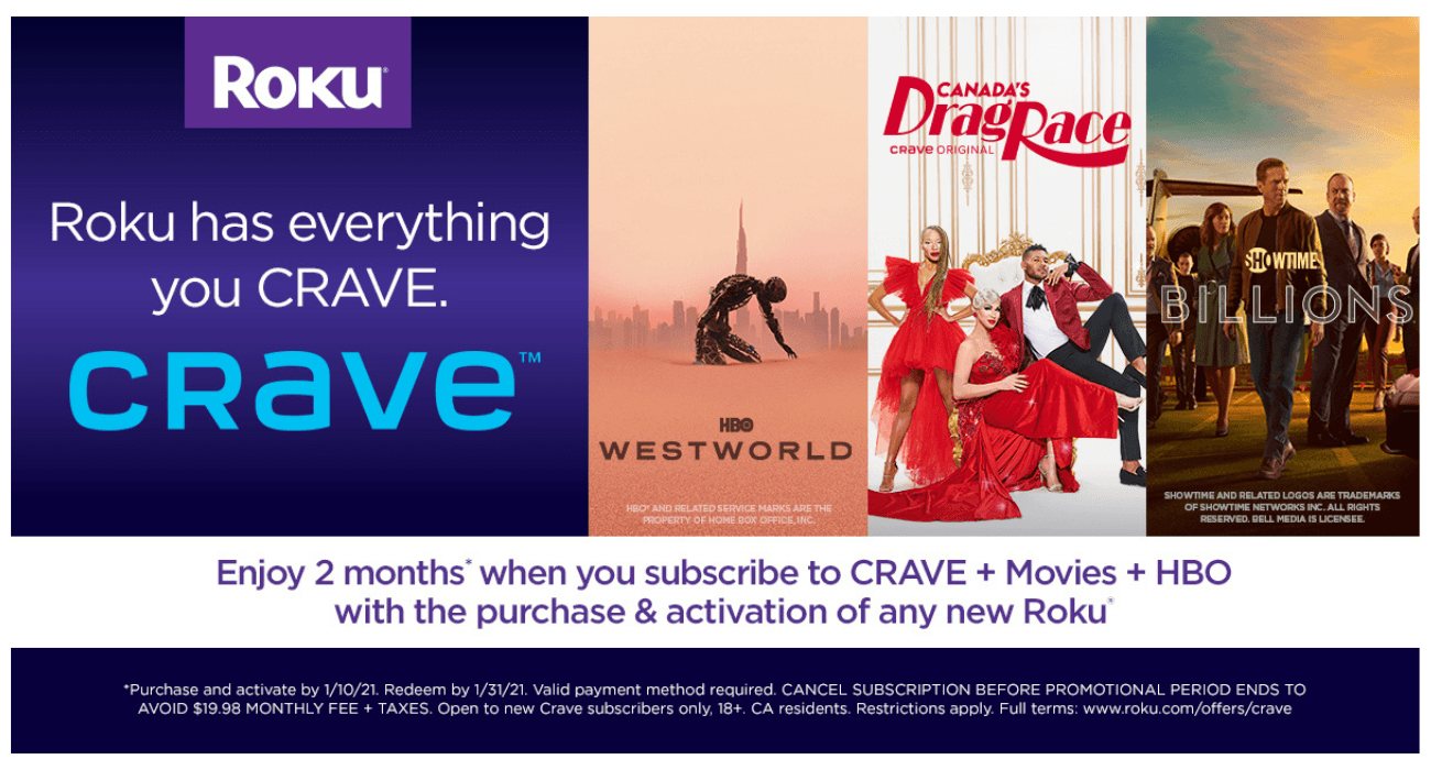 Canadian Customers Get 2 Months of Crave Free with Roku Device Purchase