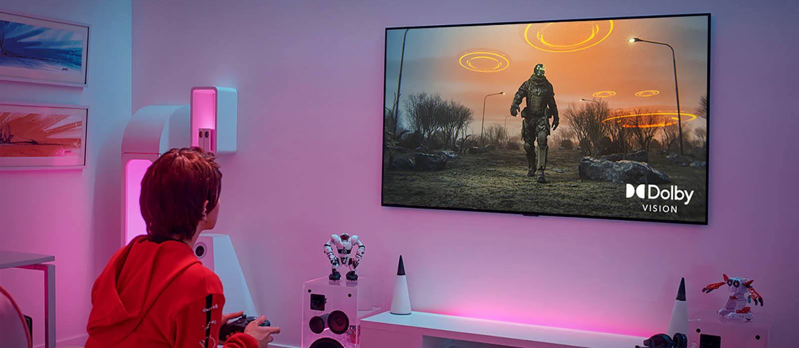 Press image of someone playing a video game on an LG TV