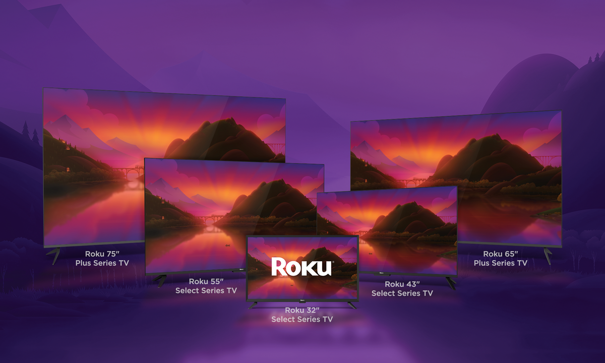 An image of a lineup of Roku TV models showing different sizes.
